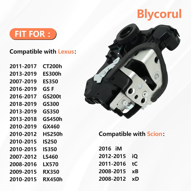 محرك تشغيل قفل الباب Blycorul متوافق مع Tundra، Camry، 4Runner، Rav4، Lexus RX350 RX450h، Scion tC xB xD | يستبدل #69030-06200، 69030-0C050، 69030-42230 | الجانب الأمامي الأيمن للراكب - Image 3